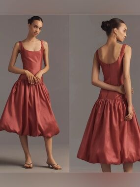 Hutch Natalia Scoop-Neck Drop-Waist Bubble-Hem Midi Dress, Anthropologie Sz 12